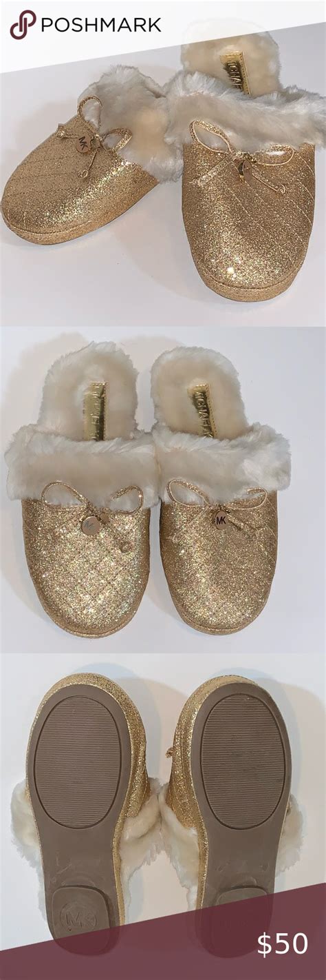 michael kors gold glitter slippers|Michael Kors black fuzzy slipper.